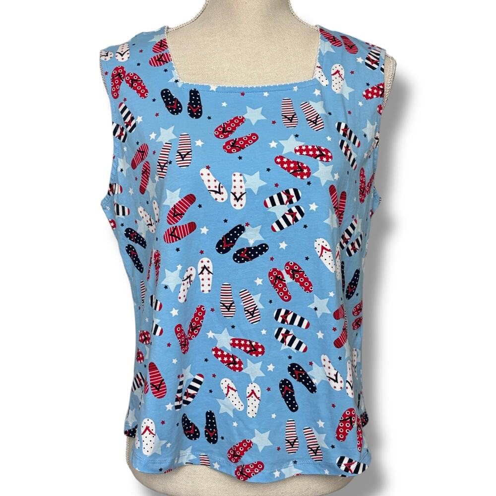 NWT Alfred Dunner Red, White & Blue Flip Flop Tank Top Size PM